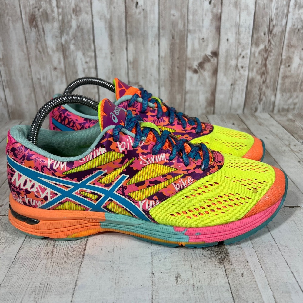 ASICS Gel-Noosa FF Womens 9 Running Shoes T580N Neon Yellow Pink Graffiti Tri